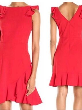 Red Sleeveless Ruffle Hem Women's Dress